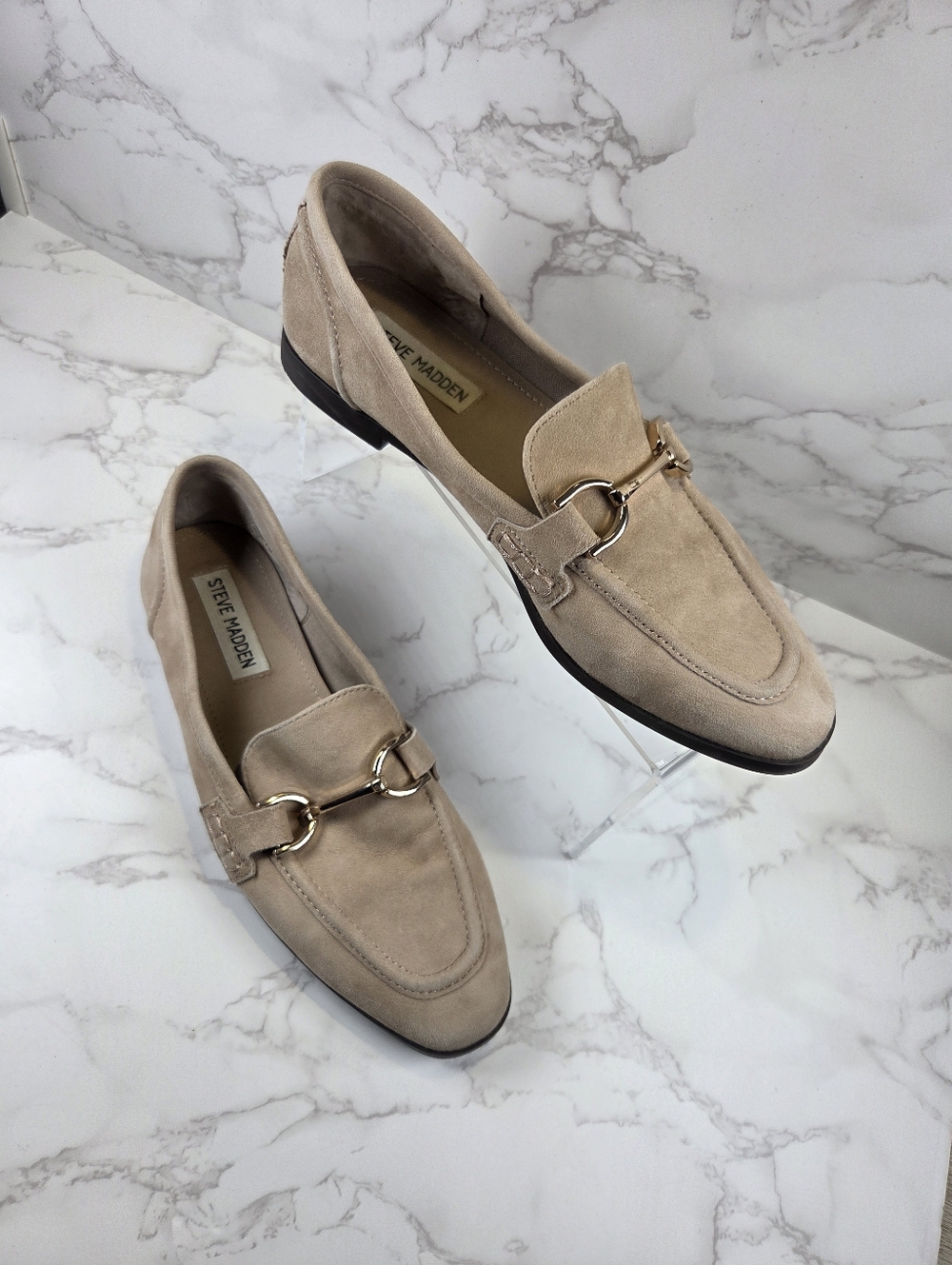 Steve Madden Beige Suede Horsebit Loafers(B9)